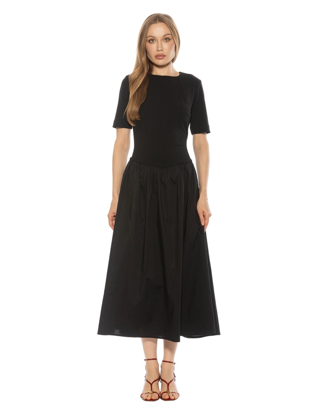 33. Alexia Admor • NWT $265 USD Elegant Black Midi Dress Short Sleeves PTP 20-23